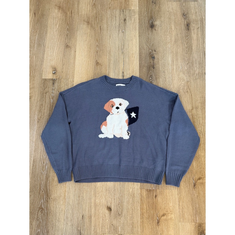 Hollister Y2K Preppy Dog Graphic Sweater Women S Blue Cotton Blend Whimsygoth